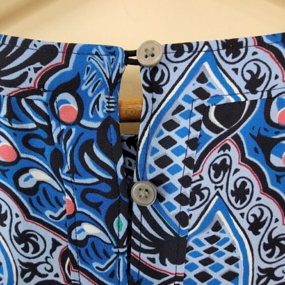 LOFT | Blue Pink Print Blouse Womens Small Keyhole Back Office - Picture 5 of 6